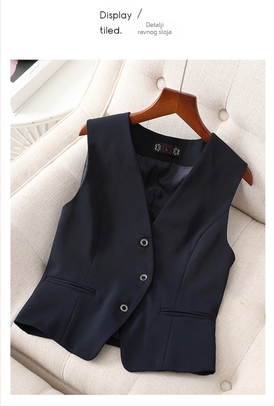 Profesionalni ženski prsluk za ured, najlon s elastanom i poliestrom, ovratnik od sakoa, prednje kopče u jednom redu, podstava poliester