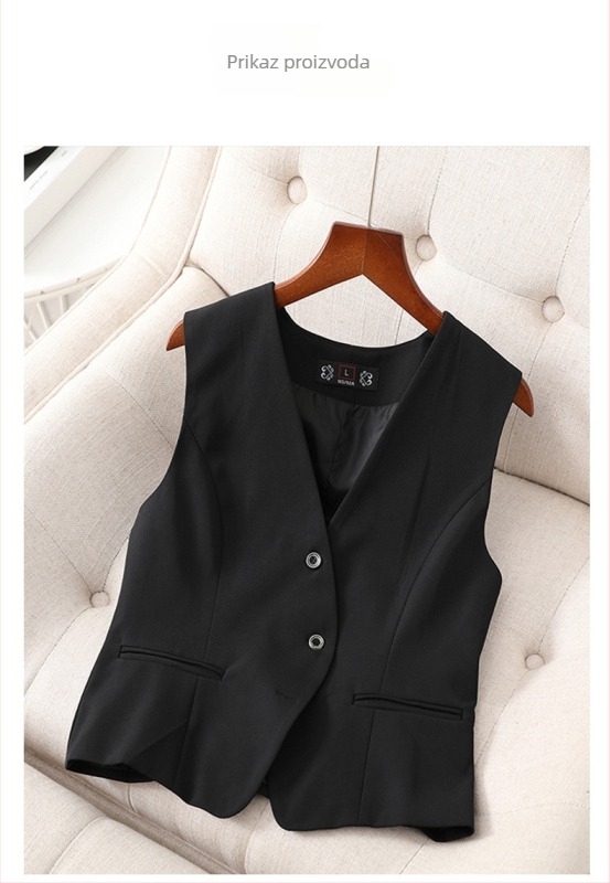 Profesionalni ženski prsluk za ured, najlon s elastanom i poliestrom, ovratnik od sakoa, prednje kopče u jednom redu, podstava poliester