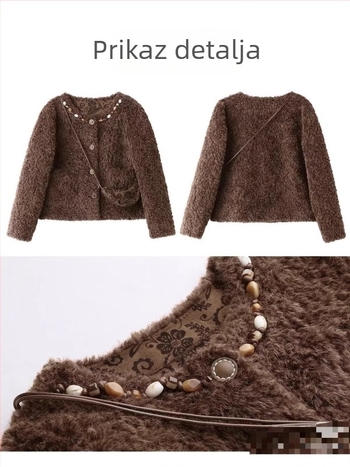 Kaput s integriranim krznom, korejski stil i dojam Old Money — tkanina od vunene smjese, postotak poliestera 70–80%, zima 2025, Si Chen, s torbom