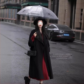 Ženski kaput od vune s kašmirom i poliestrom, 3D uzorak, srednja duljina, korejski Hepburn stil