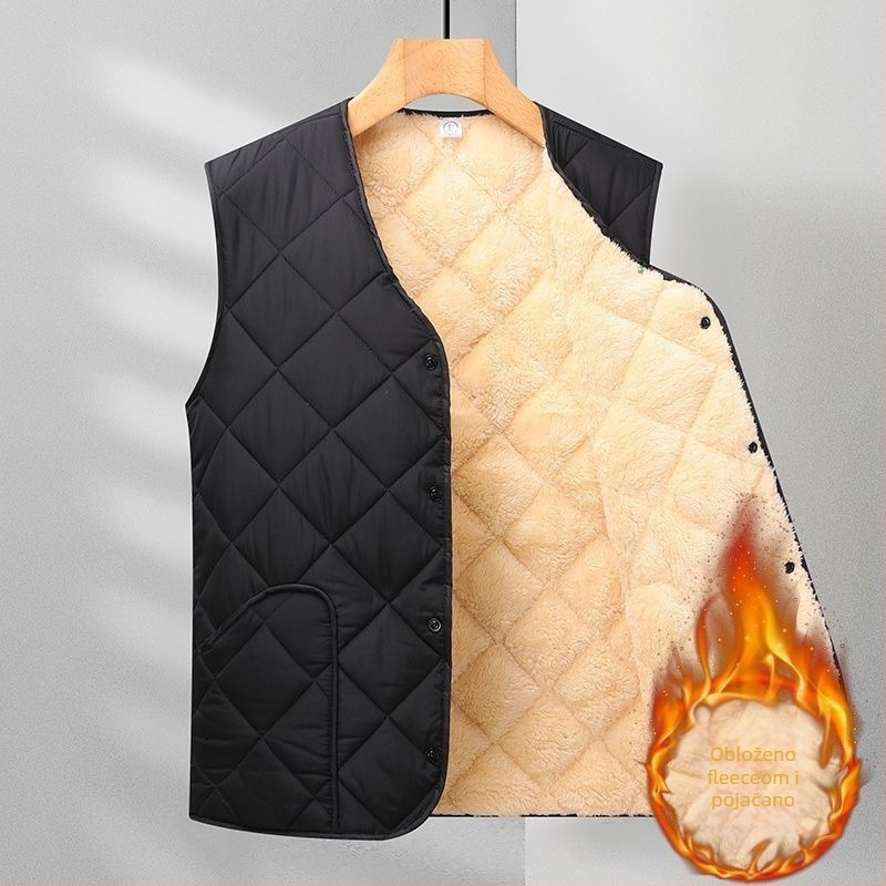 Muški prsluk s kapuljom, kordurojni materijal, podstava od zajegovog krzna, prugast dizajn, dvostruko kopčanje