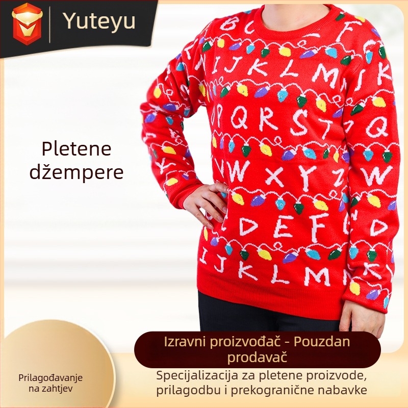 Prilagođeni pleteni pulover s okruglim ovratnikom za zimu — OEM/izrada prema uzorku i crtežima; Šifra proizvoda: 139 cartoon christmas tree; Probno razdoblje: 3 dana; Kapacitet proizvodnje: 1000 kom./dan; Rok popravka: 7 dana