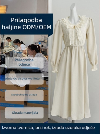 Prilagođena proizvodnja ženske haljine od tkanine s vezom, obrada prema uzorcima i crtežima, kapacitet 1111 komada, glavne tkanine pamuk i pamučni trikotaž