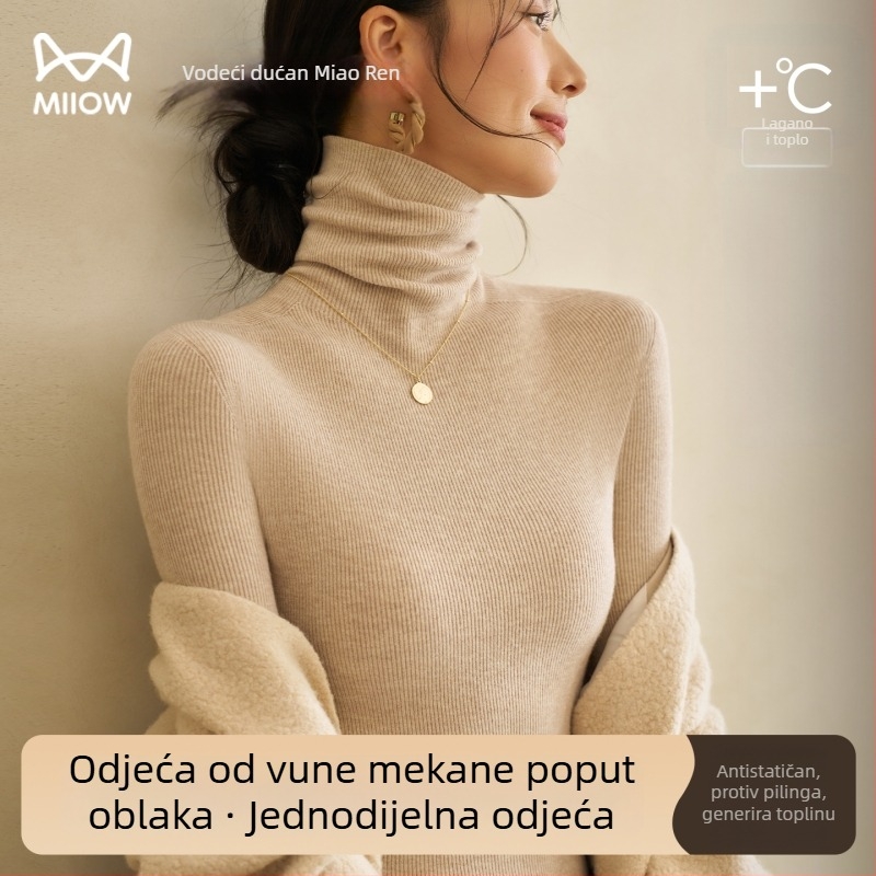 Ženski pleteni bazni top s polu-visokim ovratnikom, jesen/zima vuneni top, uski kroj, elegantan komad