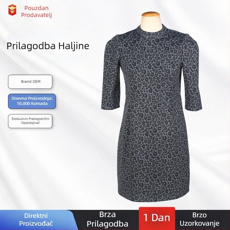 Midi haljina s leopardim printom, poliester, okrugli izrez, zatvarač, dužine midi