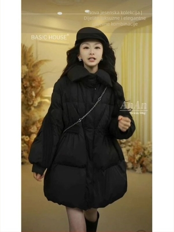 Ženska jakna s perjem Slim-Fit, ultra kratka duljina, polo ovratnik, Chenille tkanina