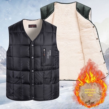 Muški prsluk s kapuljom, debeli, punjenje od pamuka, vuneni materijal