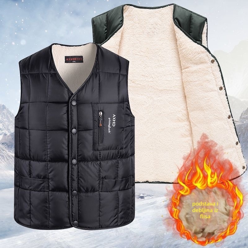 Muški prsluk s kapuljom, debeli, punjenje od pamuka, vuneni materijal