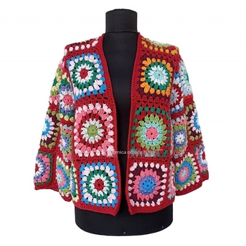 Ženski kaput ručno heklani boemski stil kvadratni uzorak dugi rukav po mjeri