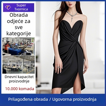 Prilagođena obrada vjenčanih haljina — plisiranje, tanke naramenice s prorezom, uski kroj; OEM proizvodnja po nacrtima; probni ciklus od 7 dana; kapacitet do 10 000 komada.