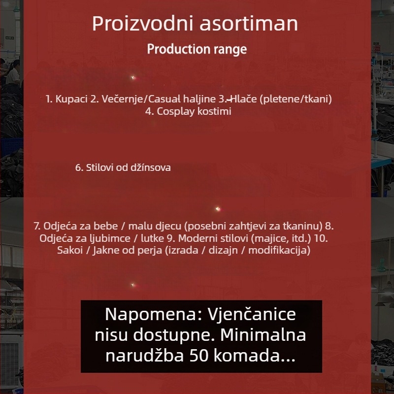 Prilagođena obrada vjenčanih haljina — plisiranje, tanke naramenice s prorezom, uski kroj; OEM proizvodnja po nacrtima; probni ciklus od 7 dana; kapacitet do 10 000 komada.