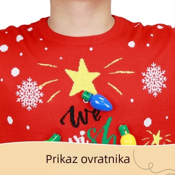 Ženski Božićni džemper, pleteni džemper s jacquard uzorkom životinjskog uzorka, slim fit, okrugli izrez, mješavina akrila i pamuka, duljina 50-65 cm, proljeće 2025