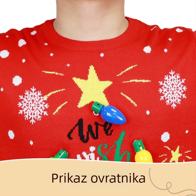 Ženski Božićni džemper, pleteni džemper s jacquard uzorkom životinjskog uzorka, slim fit, okrugli izrez, mješavina akrila i pamuka, duljina 50-65 cm, proljeće 2025