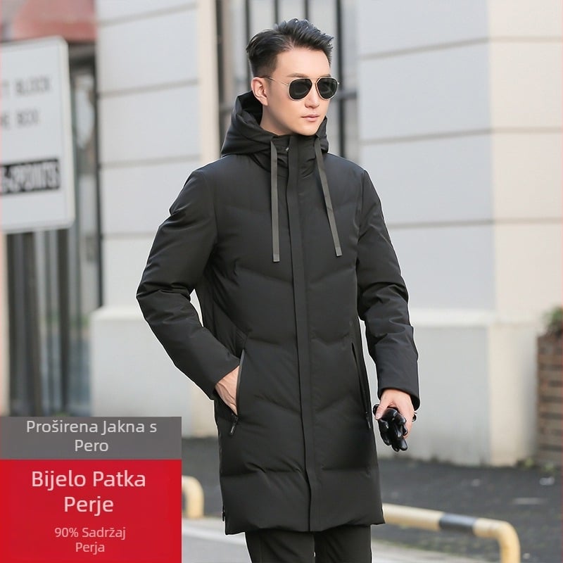 Muška jakna od bijelog patkanog perja, dugačka, s kapuljom, korejskog stila, zimska toplina, punjenje 700