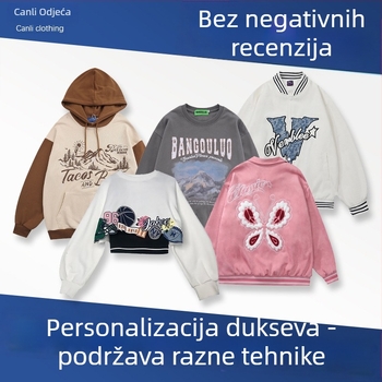 Prilagođeni logom radni pulover i pleteni T-shirt – OEM obrada po nacrtima, 3-dnevno probno razdoblje; proizvodni kapacitet 3000 kom./dan; materijali: pamuk, vuna, poliester, denim