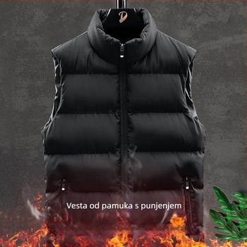 Muški puffer vest od pamuka, stojeći ovratnik, zatvarač, debeli zimski model