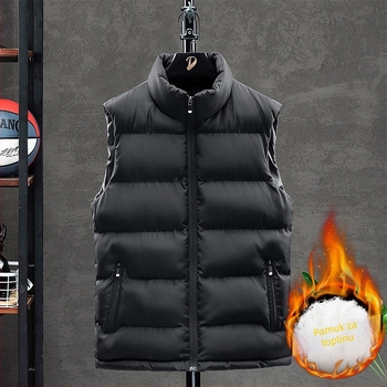 Muški puffer vest od pamuka, stojeći ovratnik, zatvarač, debeli zimski model