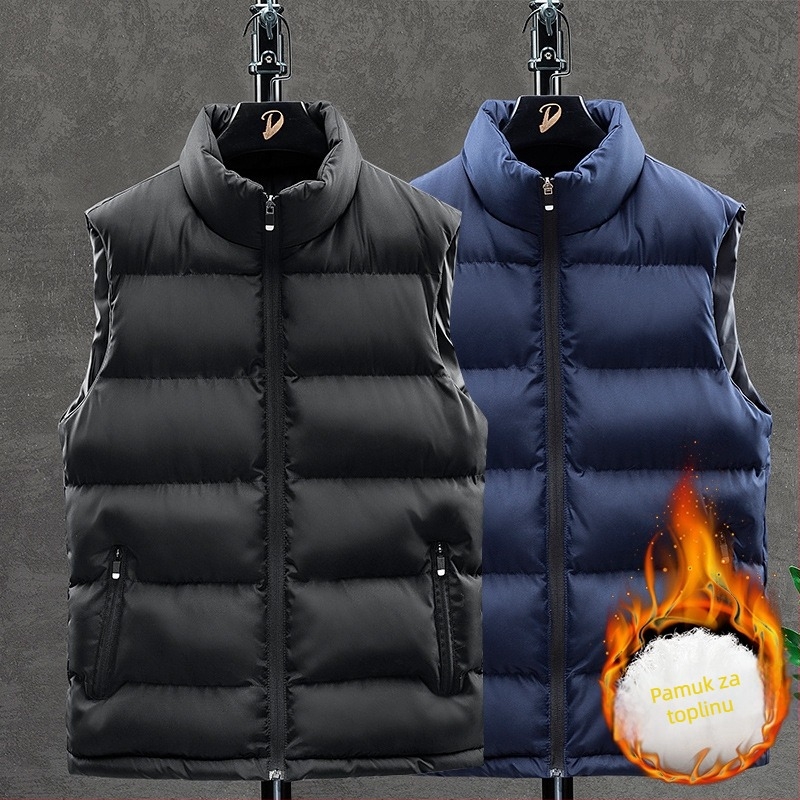 Muški puffer vest od pamuka, stojeći ovratnik, zatvarač, debeli zimski model