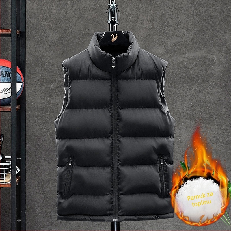 Muški puffer vest od pamuka, stojeći ovratnik, zatvarač, debeli zimski model
