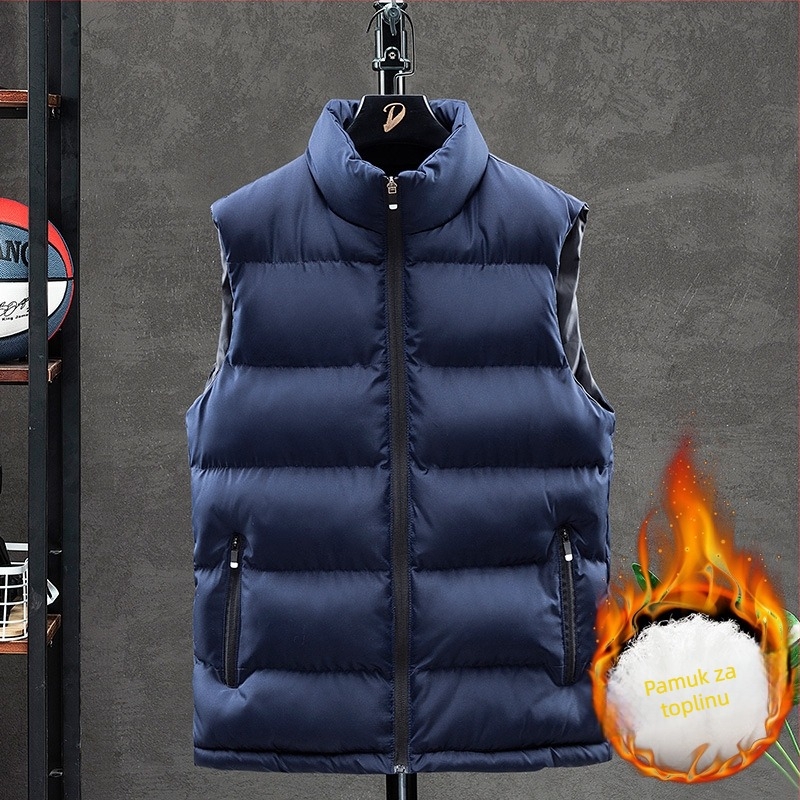 Muški puffer vest od pamuka, stojeći ovratnik, zatvarač, debeli zimski model