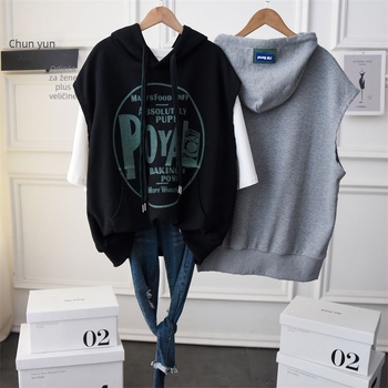 Ženski kapuljačasti prsluk bez rukava, pamuk, srednja duljina 65–80 cm, ležerni kroj, anime uzorak, proljeće 2023