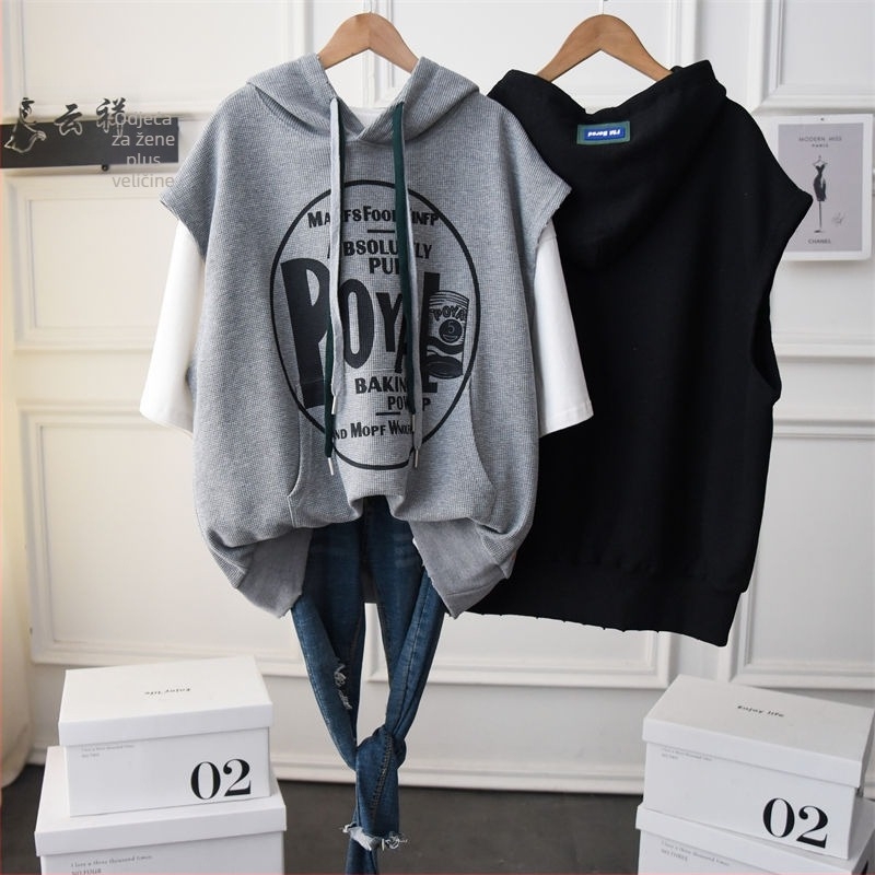 Ženski kapuljačasti prsluk bez rukava, pamuk, srednja duljina 65–80 cm, ležerni kroj, anime uzorak, proljeće 2023