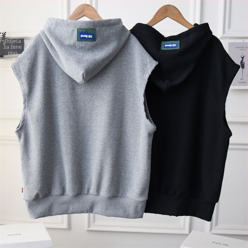 Ženski kapuljačasti prsluk bez rukava, pamuk, srednja duljina 65–80 cm, ležerni kroj, anime uzorak, proljeće 2023