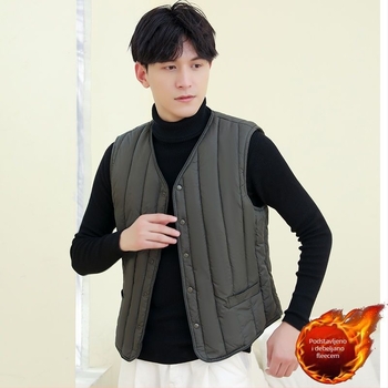 Pamukom punjena vesta s kapuljačom, Corduroy tkanina, lanena podstava, džep