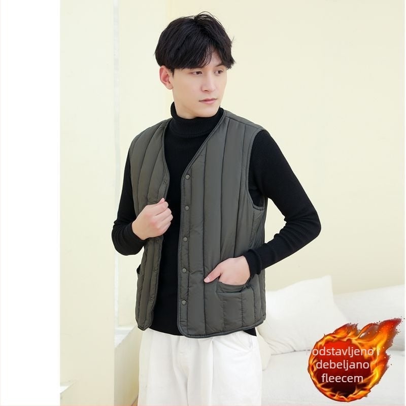 Pamukom punjena vesta s kapuljačom, Corduroy tkanina, lanena podstava, džep