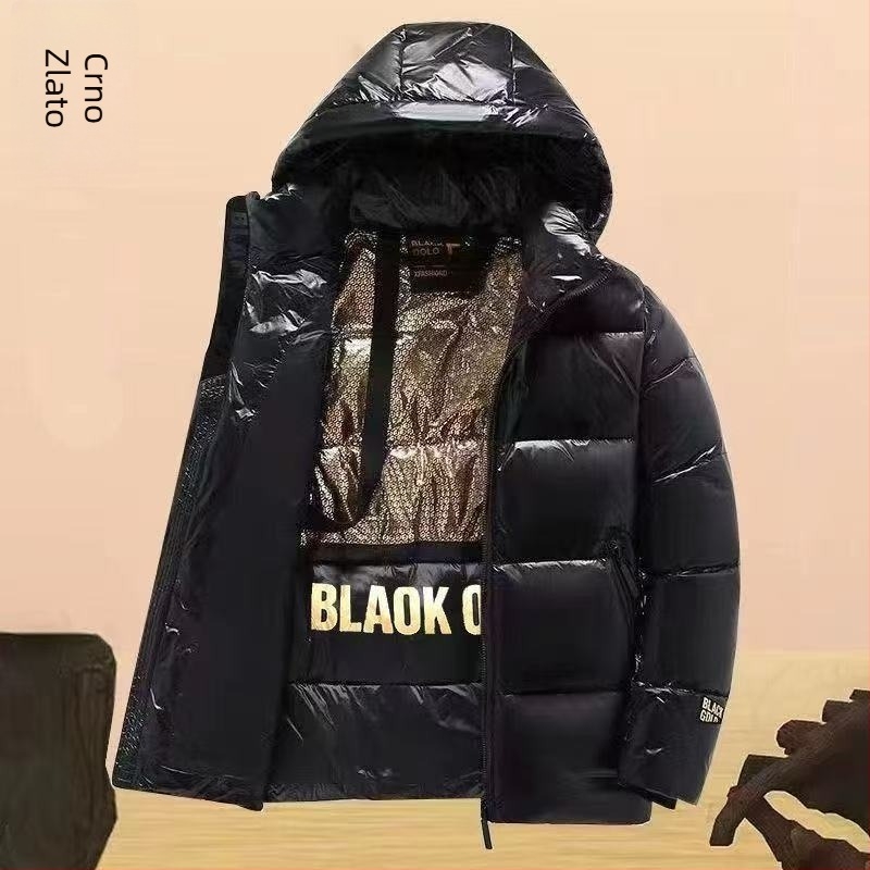 Muška kapuljačom puffer jakna, produženi kroj, 100% gusji puh, debela izolacija, poliester materijal