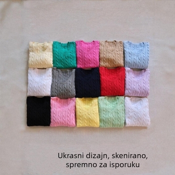 Pamučni pulover s V izrezom, uskog kroja, s životinjskim motivom i vezom, dugim rukavima