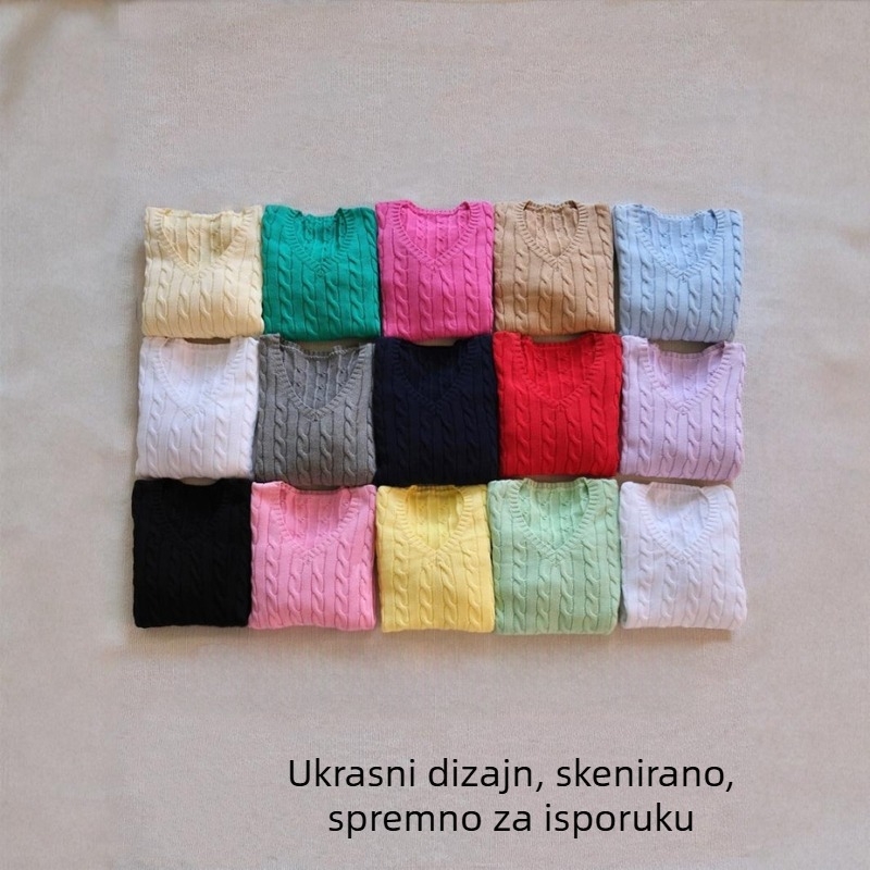 Pamučni pulover s V izrezom, uskog kroja, s životinjskim motivom i vezom, dugim rukavima