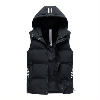 Muška vesta s pamukom punjenjem i kapuljom, stojeći ovratnik, više džepova, debela izolacija, poliester tkanina