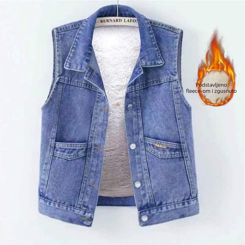 Chenille vesta sa Spandexom, flis podstava, polo ovratnik, džepovi, široki kroj