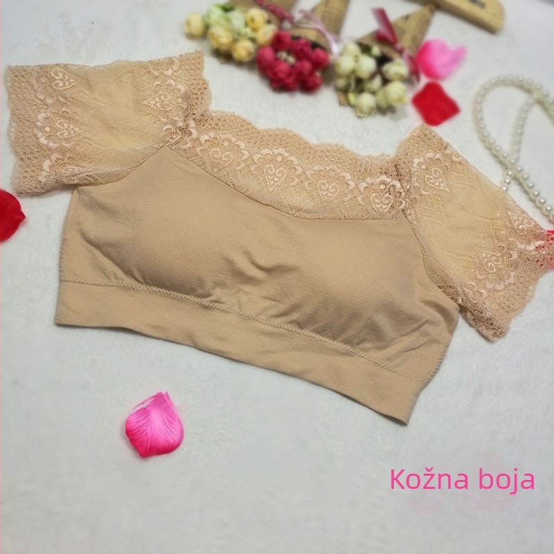 Bez naramenica čipkasti bust wrap top s pjensastim jastučićima, bez šavova, materijal: 95% najlon i rastezljiva pamuk
