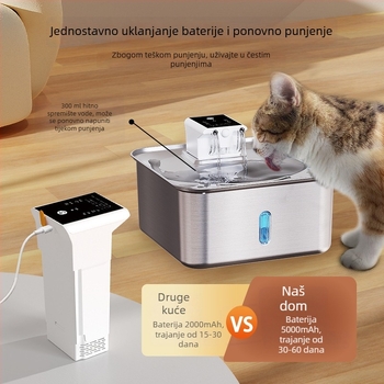 Bežični dispenser za vodu za kućne ljubimce od nehrđajućeg čelika — senzor, odvojiv, model FT802, težina 1200 g, za mačke i pse