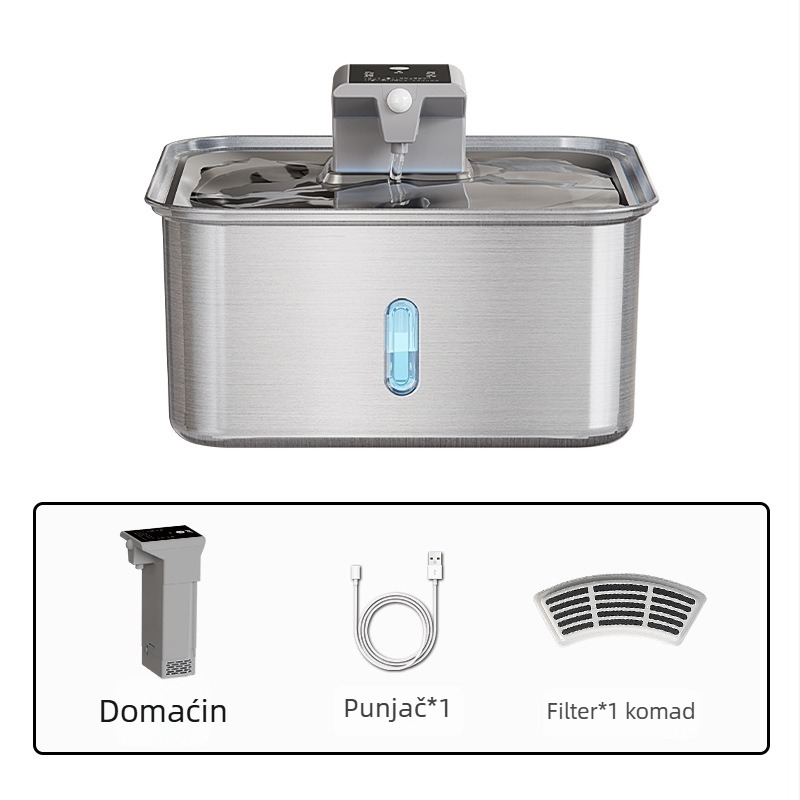 Bežični dispenser za vodu za kućne ljubimce od nehrđajućeg čelika — senzor, odvojiv, model FT802, težina 1200 g, za mačke i pse