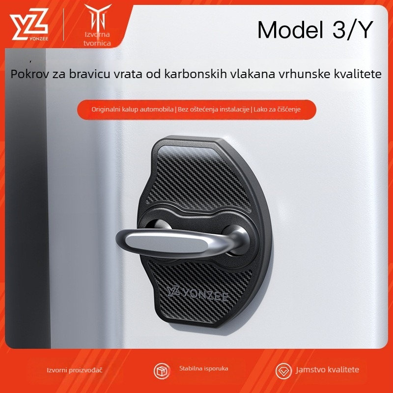 Poklopac brave vrata za Tesla YL - PU materijal, Snap-on montaža, unutarnji dodatak, obnovljeni model 3/Y