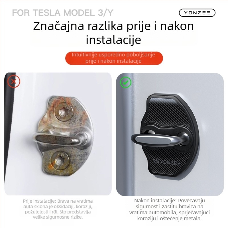 Poklopac brave vrata za Tesla YL - PU materijal, Snap-on montaža, unutarnji dodatak, obnovljeni model 3/Y