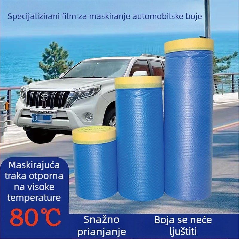 Automobilski maskirajući film visoke temperature za lakiranje — PE film i maskirajuća traka visoke adhezije, ne ljušti se, debljina 0.006–0.008 mm