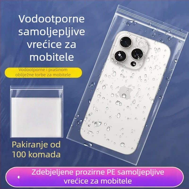 Prozirna vodootporna vrećica za mobitel s zaštitom od prašine, automatsko zatvaranje, zaštita dodirnog zaslona, jednokratna vrećica za kišu (Leehan • Yiwu • Materijal: Novi materijal • Duljina brtvila: 1–1,5 cm)