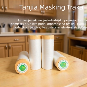 Jednokratni maskirajući film protiv prašine za građevinske radove i lakiranje automobila, PE film, gumeno ljepilo, podloga mikropapir + film
