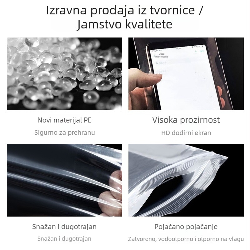 Samozatvarajuća PE vrećica za dodatke za mobitel, vodootporna, prozirna, kompatibilna s dodirnim zaslonom, debeli zatvarač, duljina zatvaranja 4-50 cm
