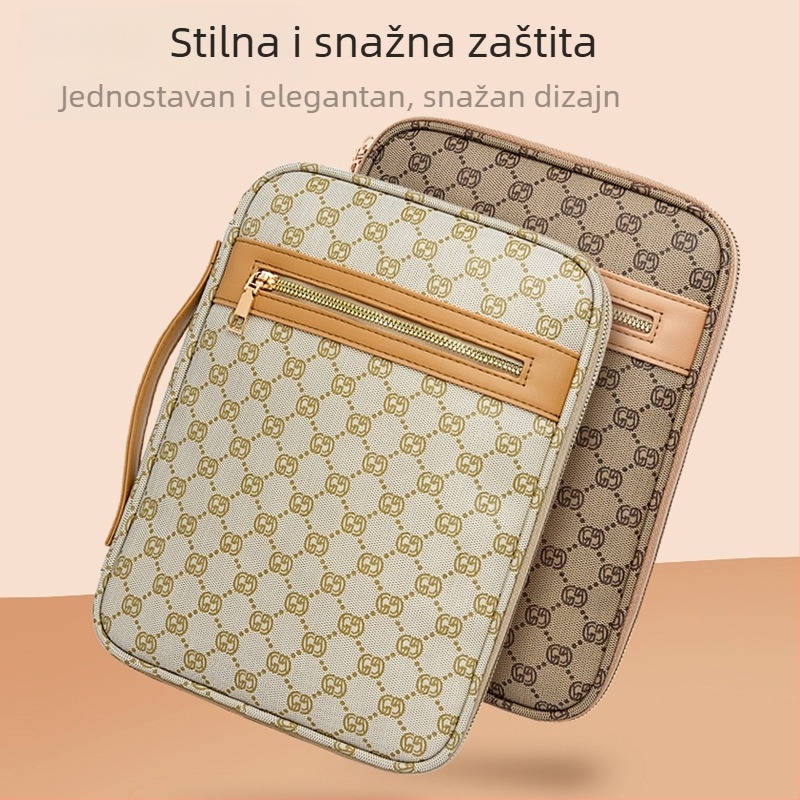 Retro torba za prijenosno računalo u stilu satchel s kariranim uzorkom, PU vanjski materijal, podstava od poliestera, vodootporna i otporna na udarce
