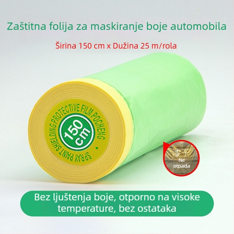 Jednokratna maskirajuća folija za bojanje automobila s elektrostatikom, visoka adhezija, teksturirani papir + PE folija, duljina 25 m, širina 55/110/150 cm