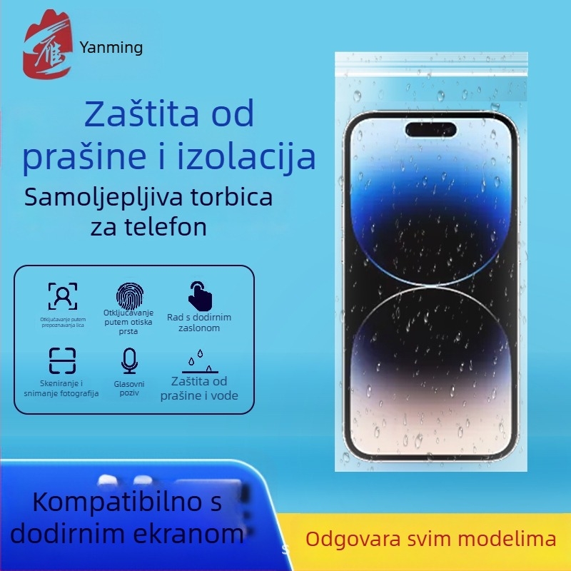Prozirna vodootporna zaštita džep za mobitel, jednokratna zip vrećica, PE materijal, kompatibilno s dodirnim zaslonom, duljina zatvaranja 4–60 cm