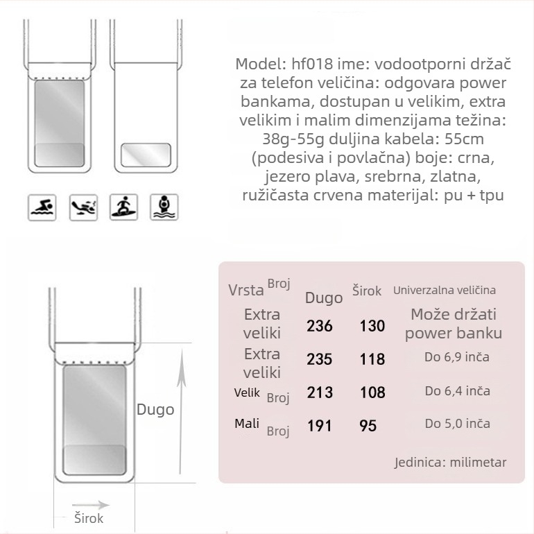 Vodootporna TPU torbica za telefon s dodirnim zaslonom, prilagodljivim logotipom, vodootpornom tkaninom za vanjsku upotrebu
