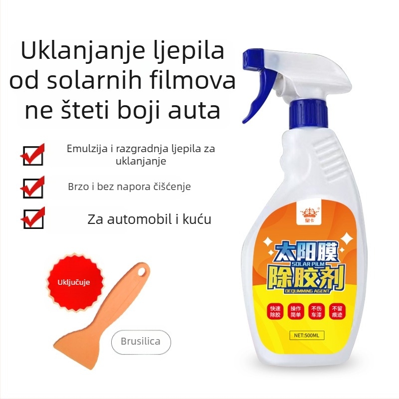 Uklanjivač ljepila za foliju automobila – uklanja ostatke dvostrane trake i ljepila sa naljepnica; Shield King, tekući, pH 7, glavni sastojci: uklanjivač ljepila