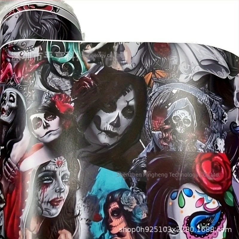 PVC folija za auto s graffiti dizajnom lubanje i cvijeća | samoljepljiva instalacija | geometrijski uzorak | pogodna za prednji dio, haubu, prtljažnik, krov i bočne stranice