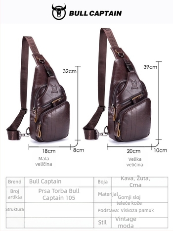 Muška kožna torbica za prsa – koža prvog sloja, Cow Captain Leather, za poslovna putovanja
